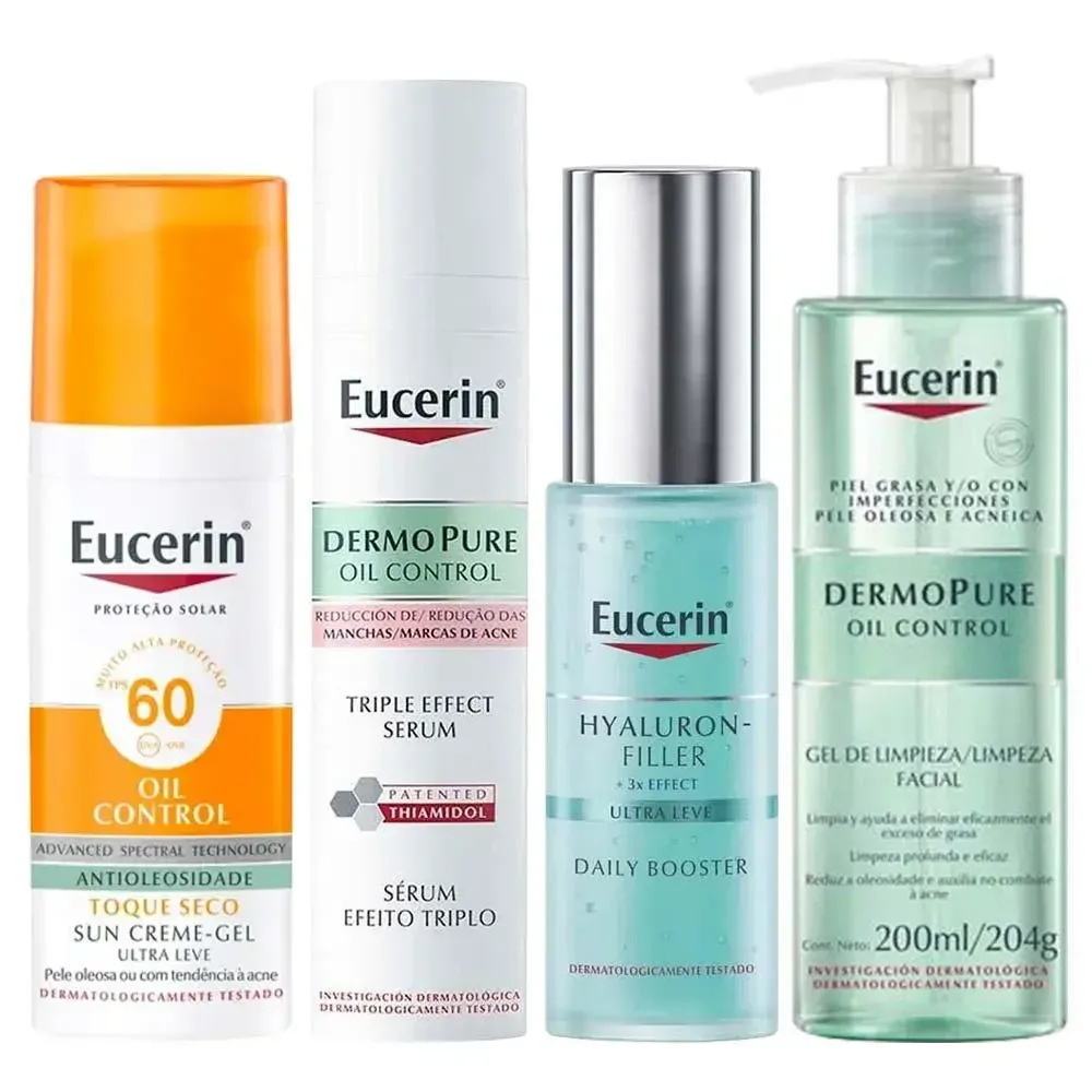 Eucerin Kit - Gel de Limpeza + Sérum + Protetor Solar Facial + Gel Hidratante para Pele Mista à Oleosa