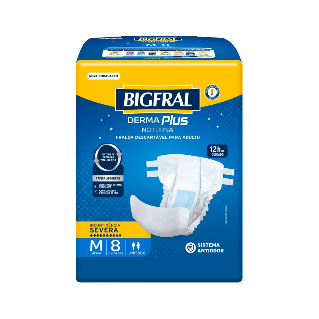 Fralda Geriátrica Bigfral Derma Plus Noturna - Tamanho M — 8 unidades