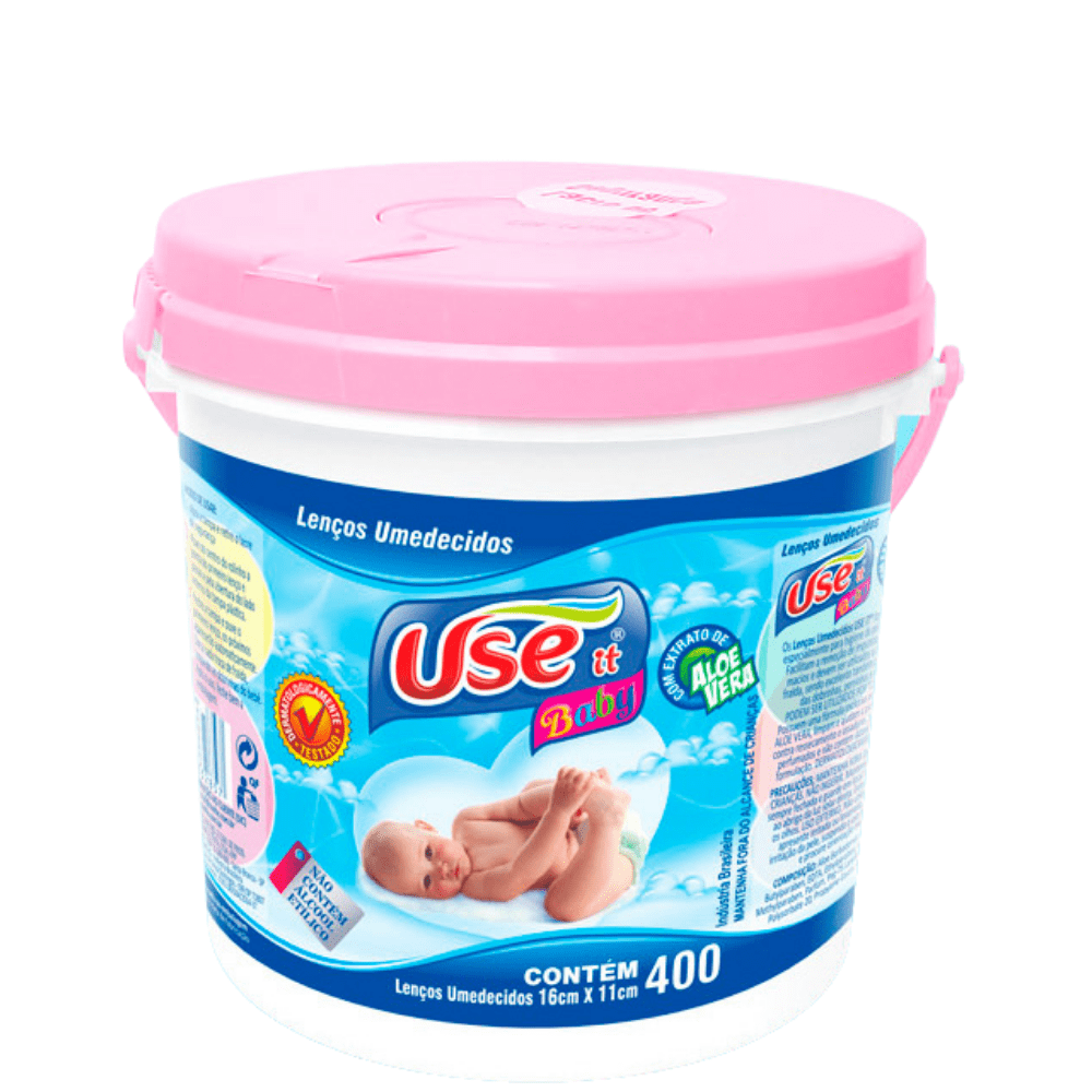 Lenço Umedecido Use It Balde Rosa 400 unidades