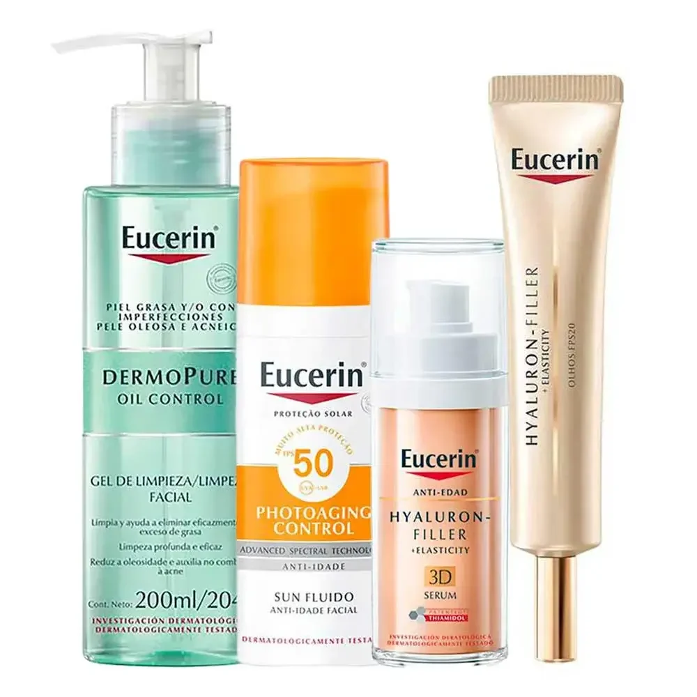 Eucerin Kit - Protetor Solar Facial + Sérum Anti-Idade + Gel de Limpeza + Creme de Olhos